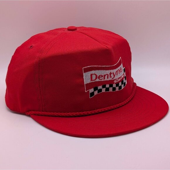 Vintage Dentyne Racing Hat Rope Trucker Cap Snapback Red VTG USA Made 90s NASCAR - Picture 1 of 6